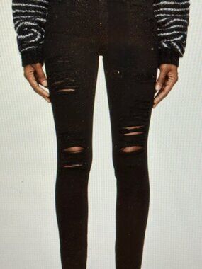 FRAME Denim Le Skinny de Jeanne Distressed Black Film Noir Size 32 X 30